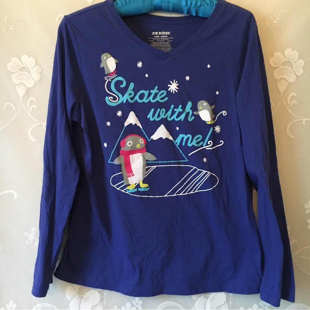 Joe Boxer Fun Y2K Quirky Penguin Blue Top